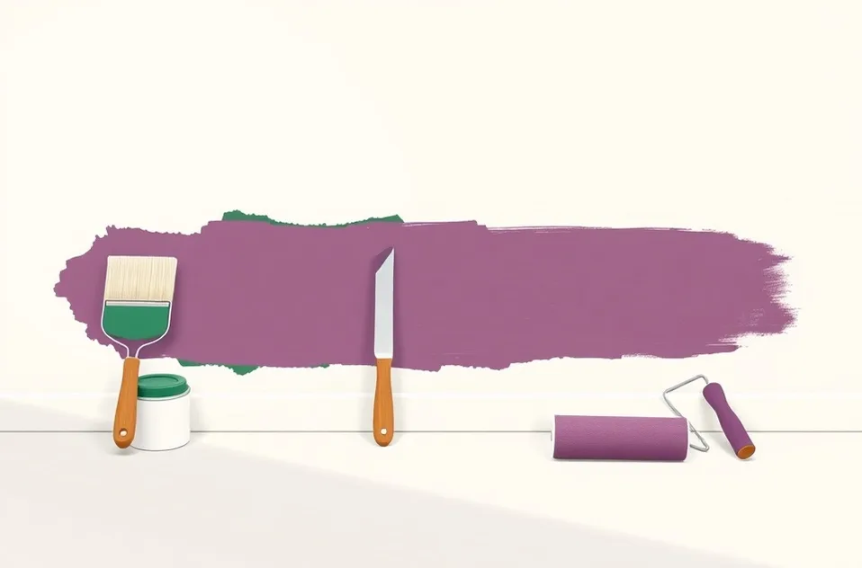 Outils de peinture disposés dans l'ordre des étapes du chantier