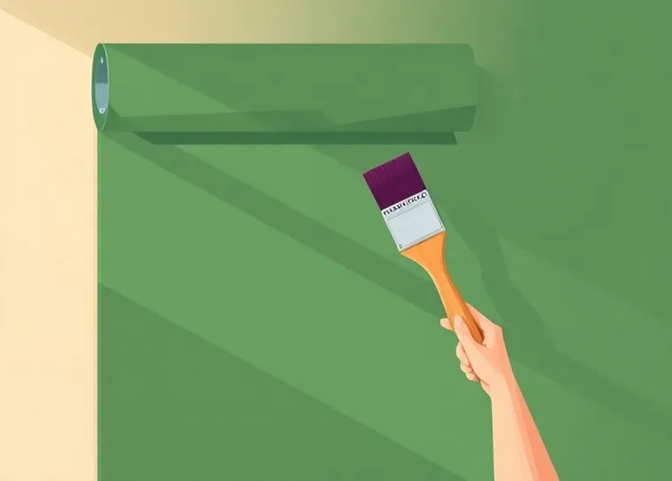 Pose de papier peint, rouleau et brosse à maroufler